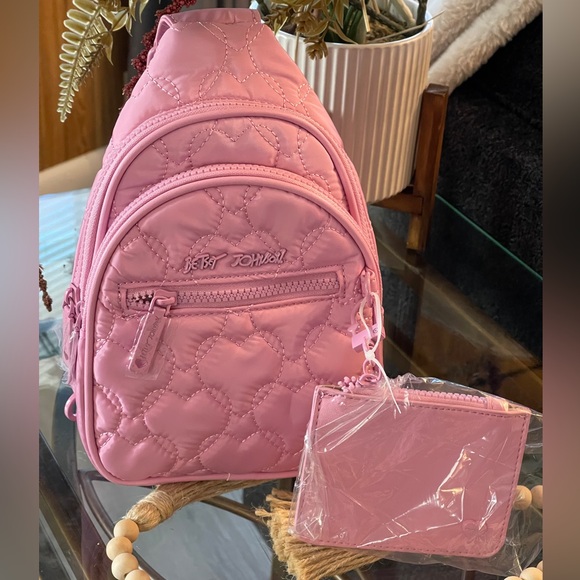 BETSEY JOHNSON XOALI Heart Quilted Sling Bag In Pink - Picture 11 of 16